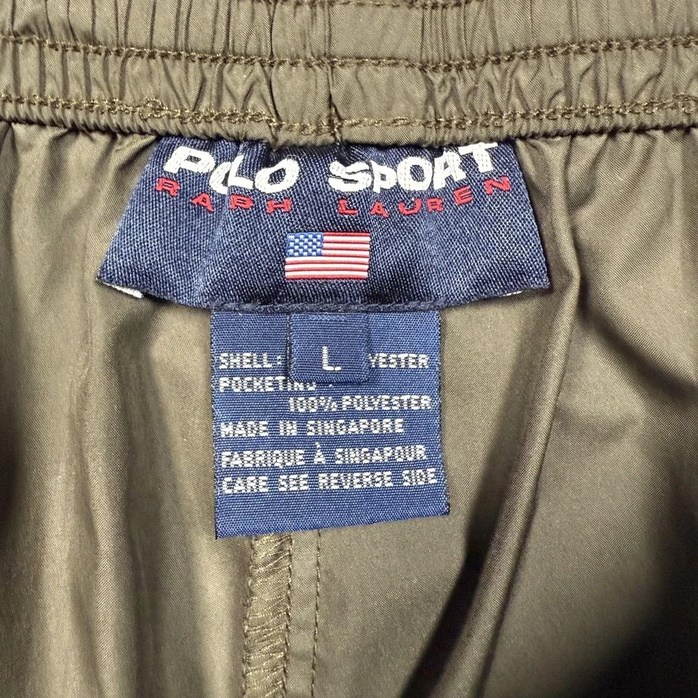 Polo Sport Ralph Lauren Pants Mens Large Olive Green Track Wind Pants Ankle Zips